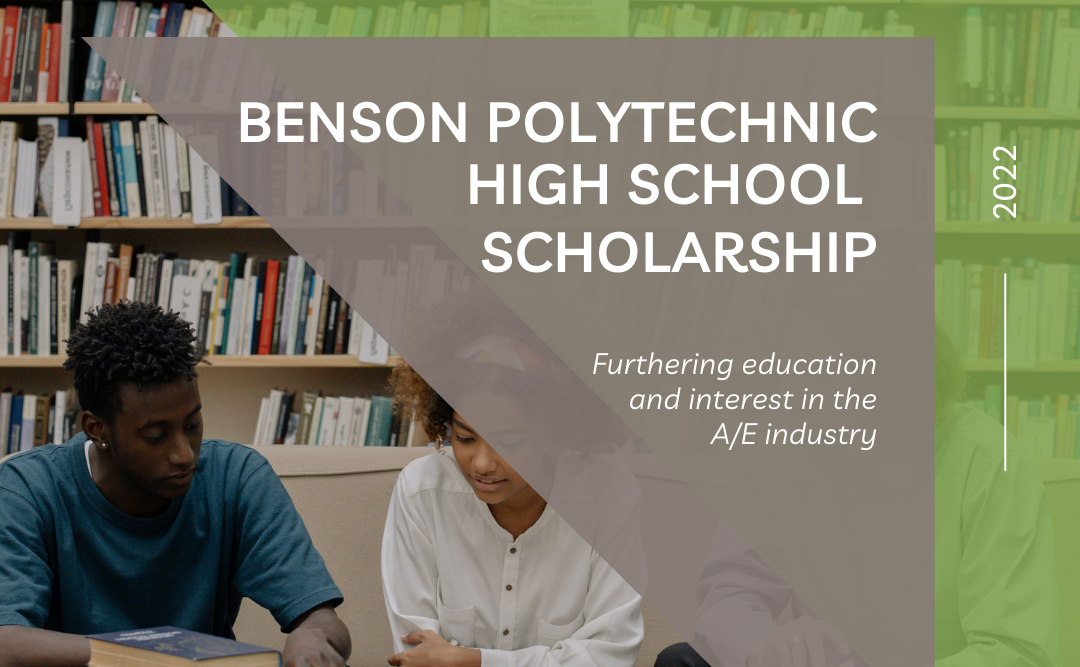 Graphic with photo of people sharing a book. Graphic reads "Benson Polytechnic High School Scholarship"