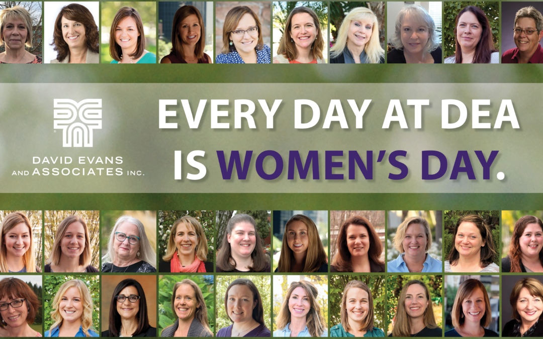 Collage of many women's headshots with text in the middle that reads "Everyday at DEA is Women's Day"