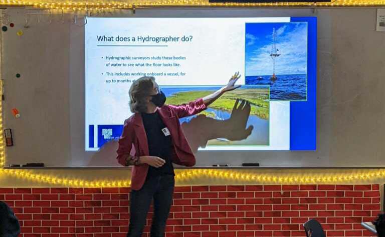 Woman presenting to a classroom