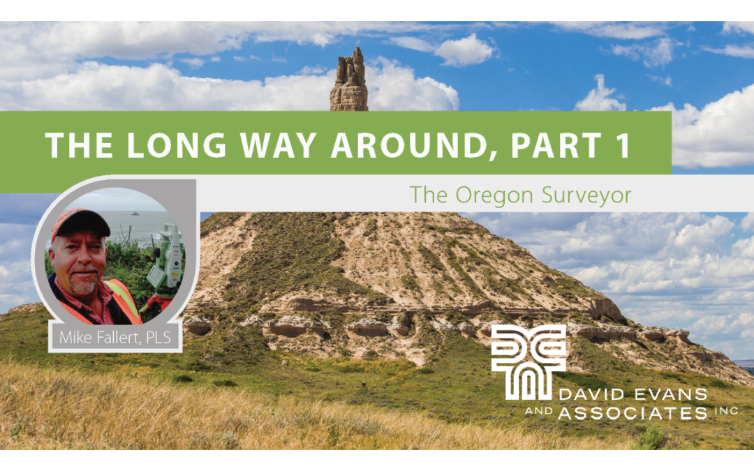 Graphic on a mountain with text that reads "The Long Way Around, Part 1"