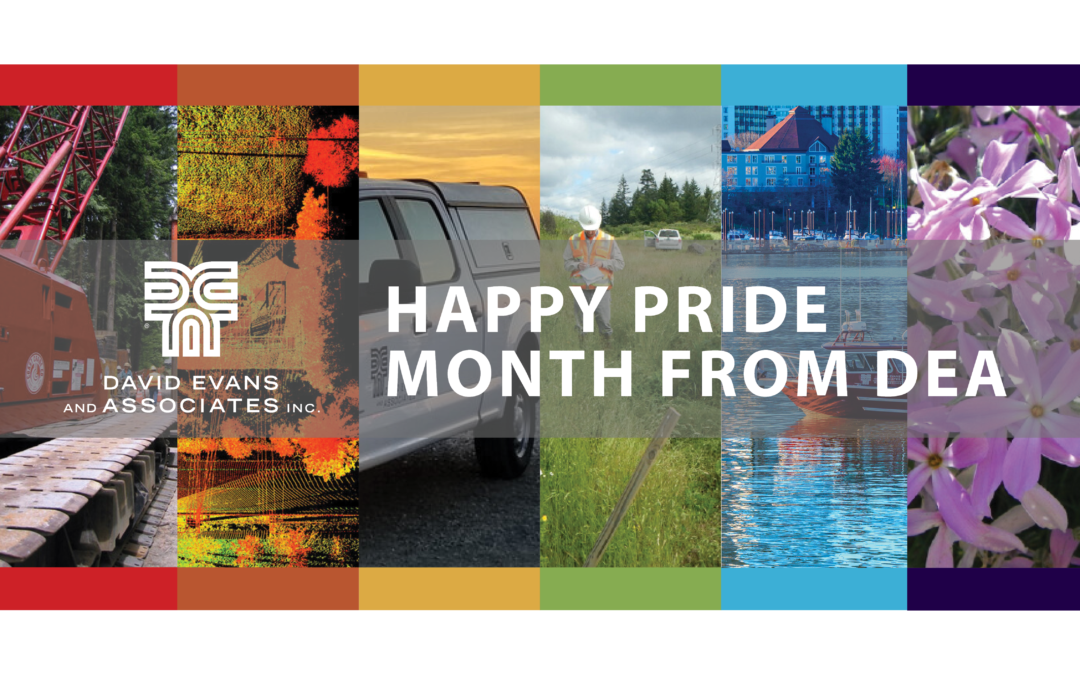 Rainbow project photos with red, orange, yellow, green, blue, purple from left to right with text that reads "Happy Pride Month from DEA"